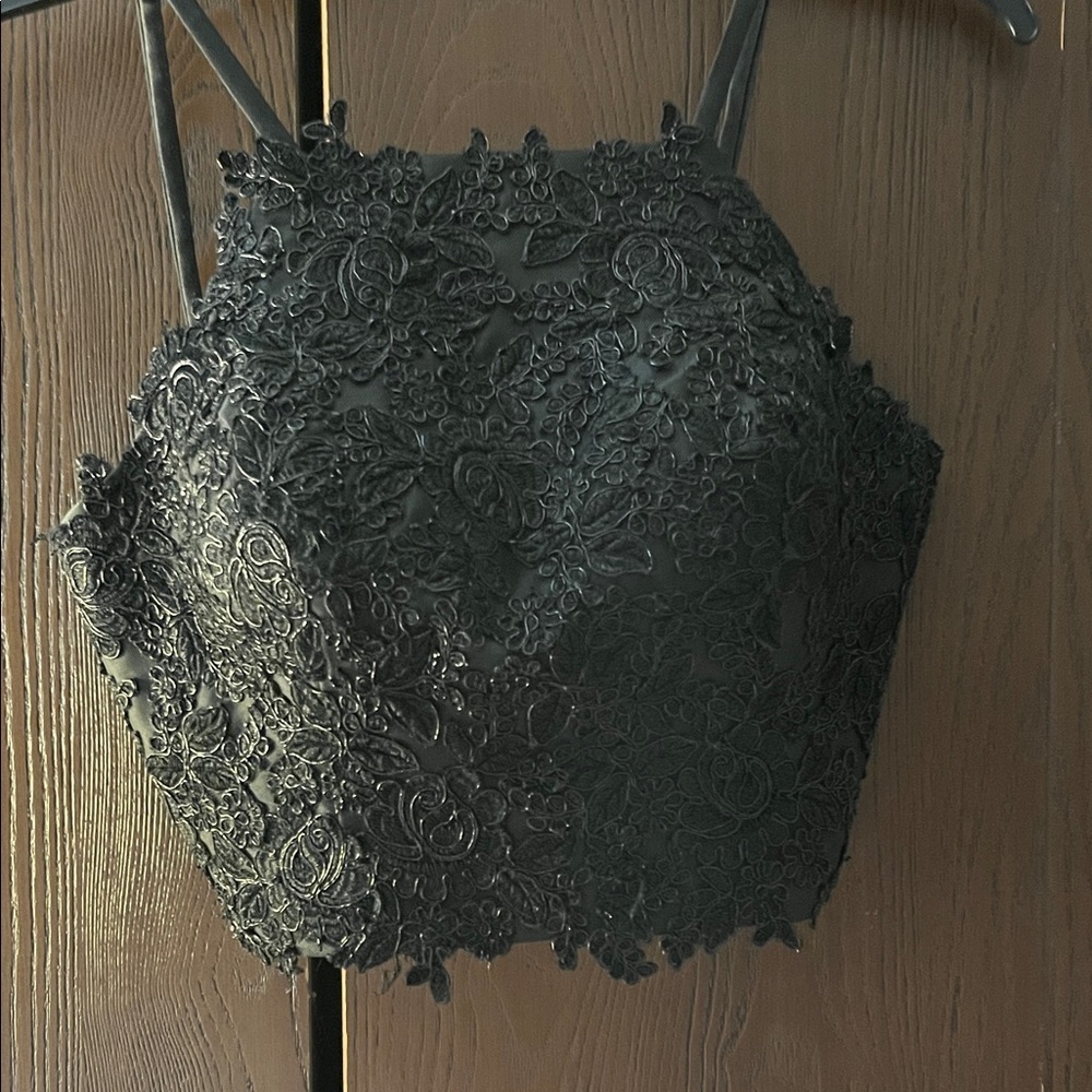 No brand black, beaded dressy cami with bra. Size 3/4.
